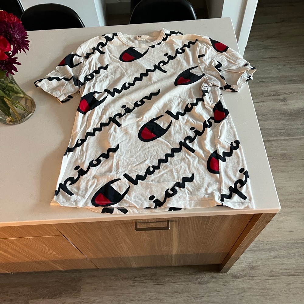 Champion White Tee with Red and Black Script